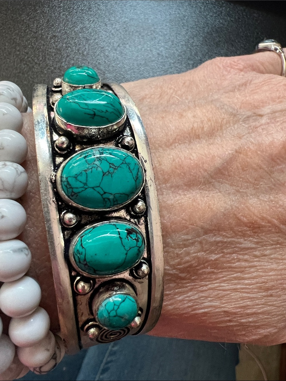 Turquoise Stone Silver-Tone Cuff Bracelet